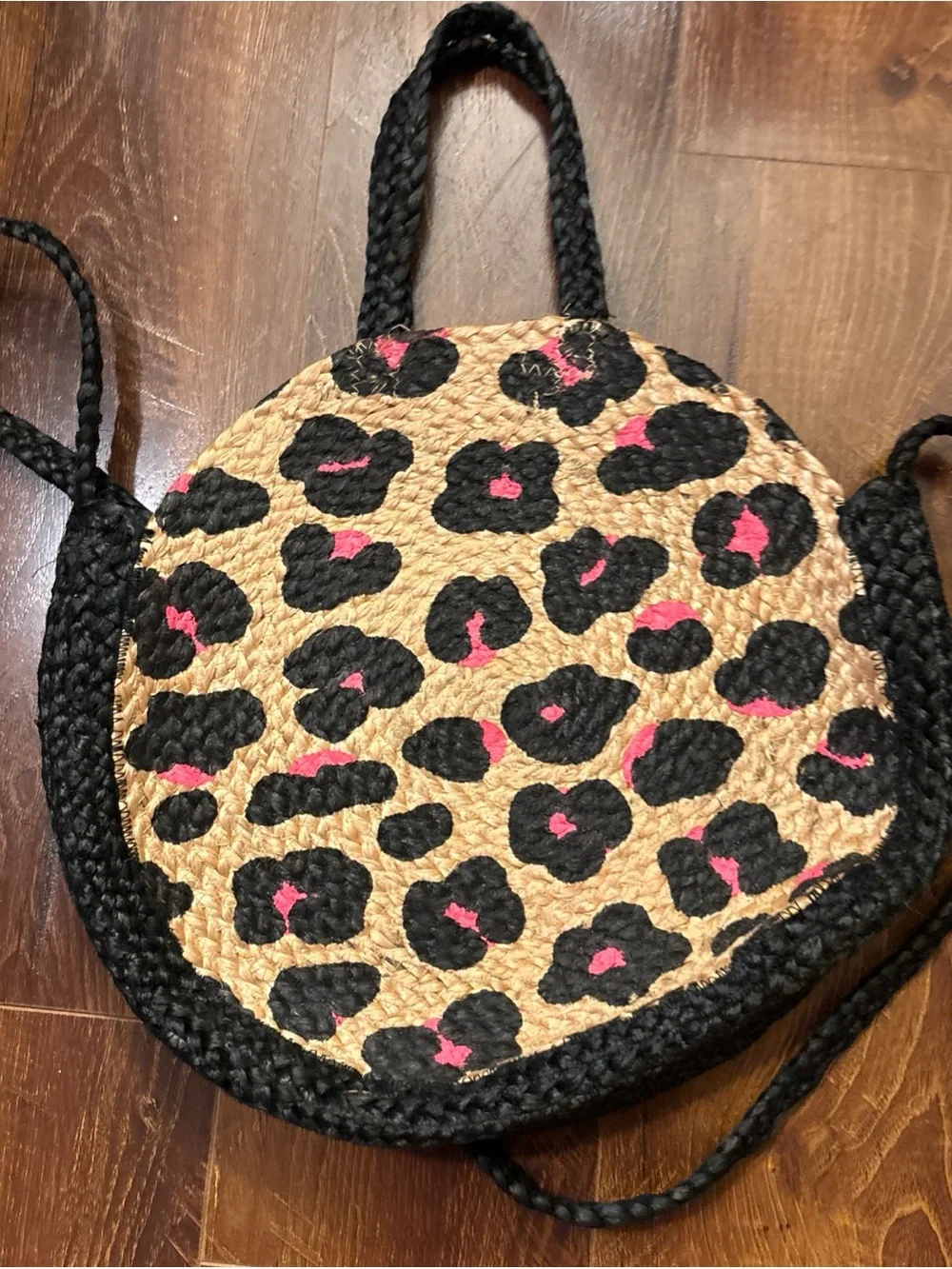 Kumo Crossbody Tote Leopard Animal - Fushia Black Natural Jute Bag by Shiraleah